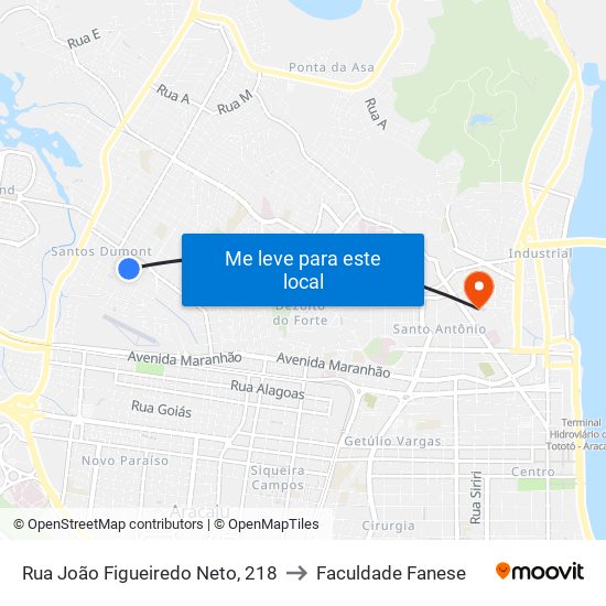 Rua João Figueiredo Neto, 218 to Faculdade Fanese map