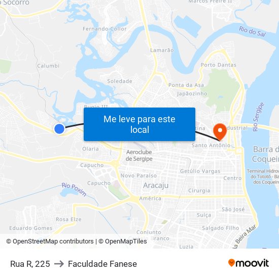 Rua R, 225 to Faculdade Fanese map