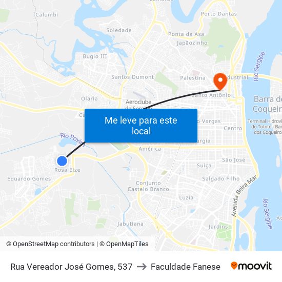 Rua Vereador José Gomes, 537 to Faculdade Fanese map