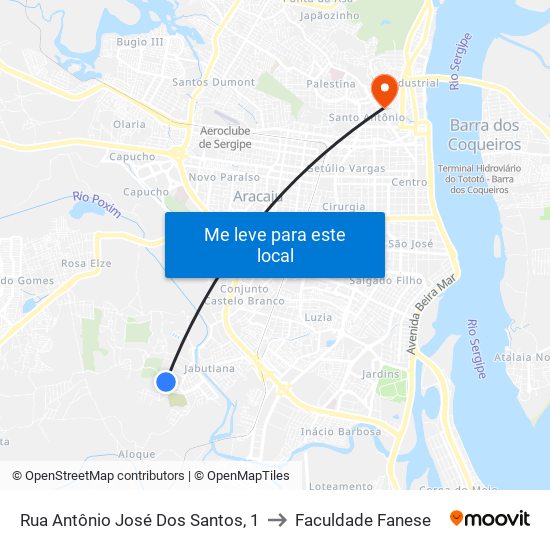 Rua Antônio José Dos Santos, 1 to Faculdade Fanese map