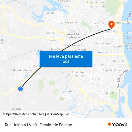 Rua União 616 to Faculdade Fanese map