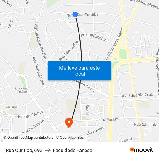 Rua Curitiba, 693 to Faculdade Fanese map
