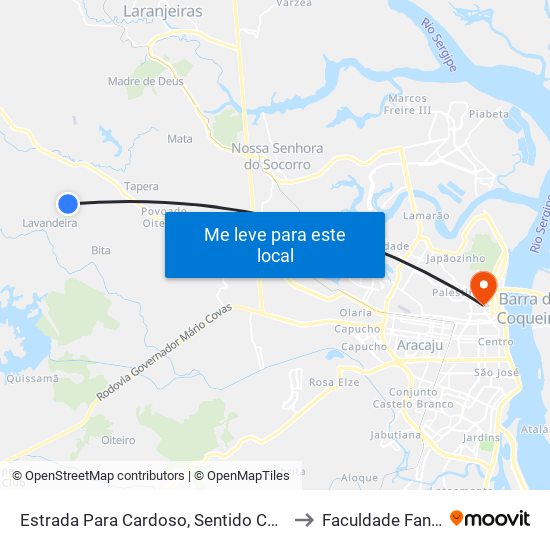 Estrada Para Cardoso, Sentido Cardoso to Faculdade Fanese map