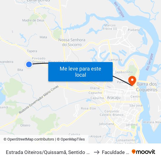 Estrada Oiteiros/Quissamã, Sentido Oiteiros | Cemitério to Faculdade Fanese map