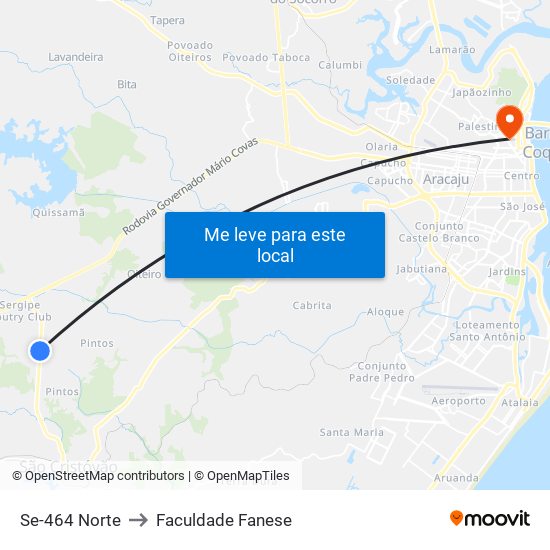 Se-464 Norte to Faculdade Fanese map