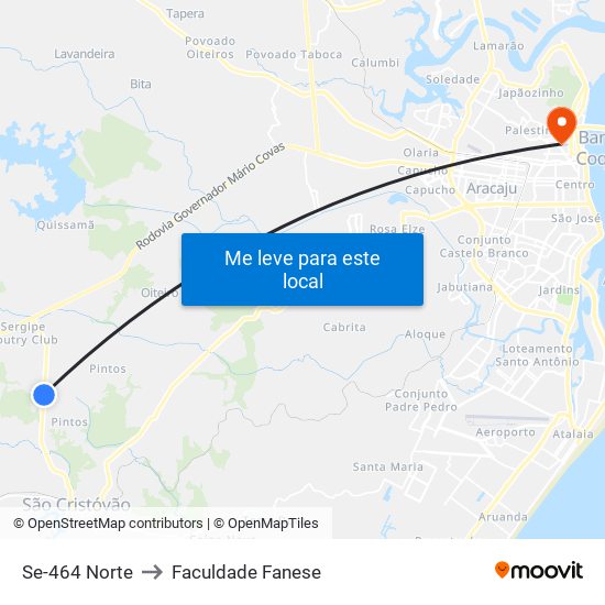 Se-464 Norte to Faculdade Fanese map