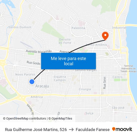 Rua Guilherme José Martins, 526 to Faculdade Fanese map