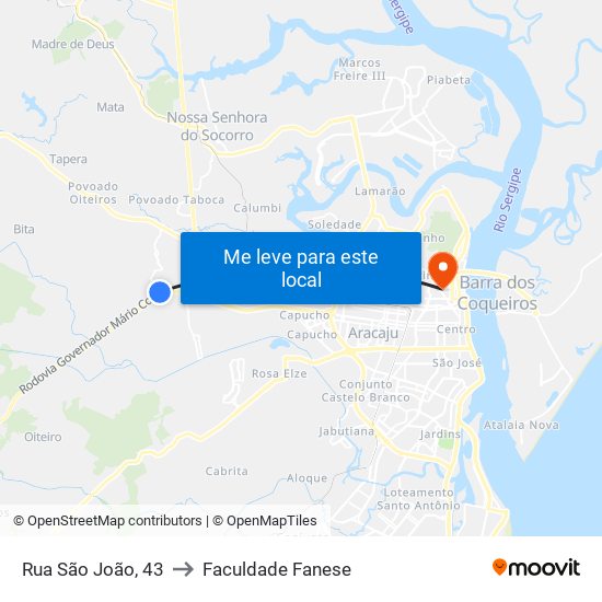 Rua São João, 43 to Faculdade Fanese map