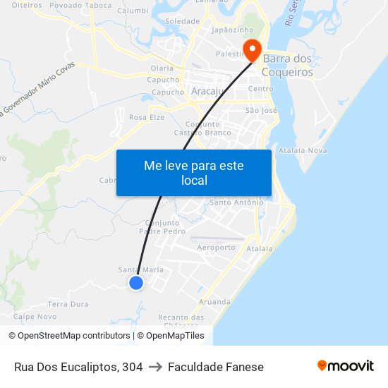 Rua Dos Eucaliptos, 304 to Faculdade Fanese map
