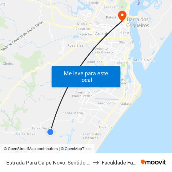 Estrada Para Caípe Novo, Sentido Aracaju to Faculdade Fanese map