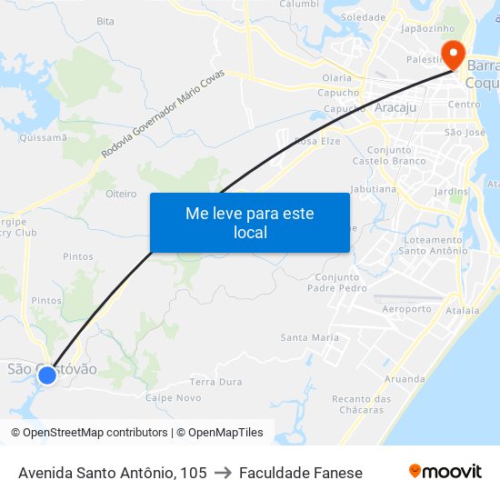 Avenida Santo Antônio, 105 to Faculdade Fanese map
