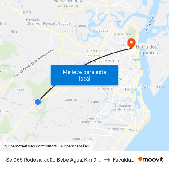 Se-065 Rodovia João Bebe Água, Km 9,2 Leste | Entrada Para Pitanga Seca to Faculdade Fanese map