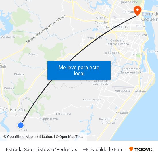 Estrada São Cristóvão/Pedreiras, Sul to Faculdade Fanese map