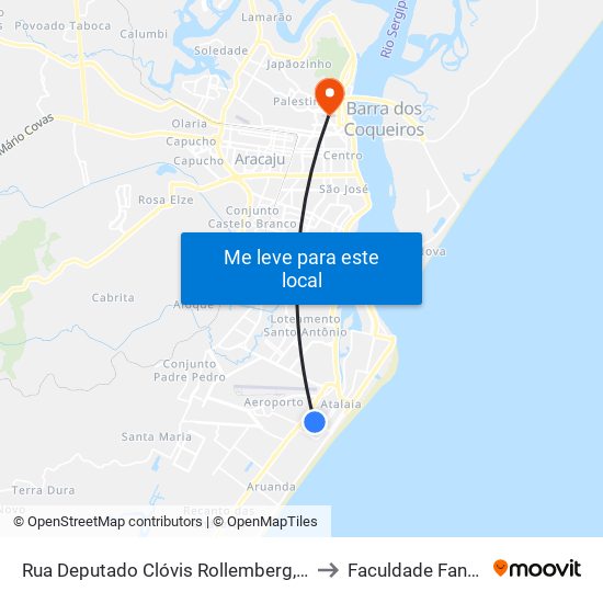 Rua Deputado Clóvis Rollemberg, 605 to Faculdade Fanese map