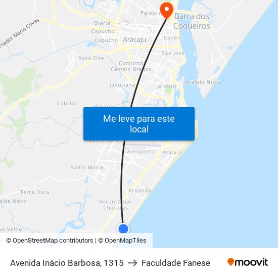 Avenida Inácio Barbosa, 1315 to Faculdade Fanese map
