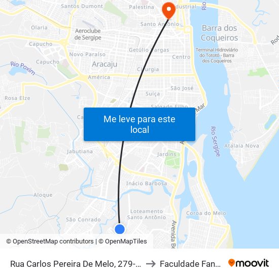 Rua Carlos Pereira De Melo, 279-325 to Faculdade Fanese map