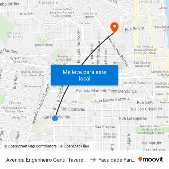 Avenida Engenheiro Gentil Tavares, 625 to Faculdade Fanese map