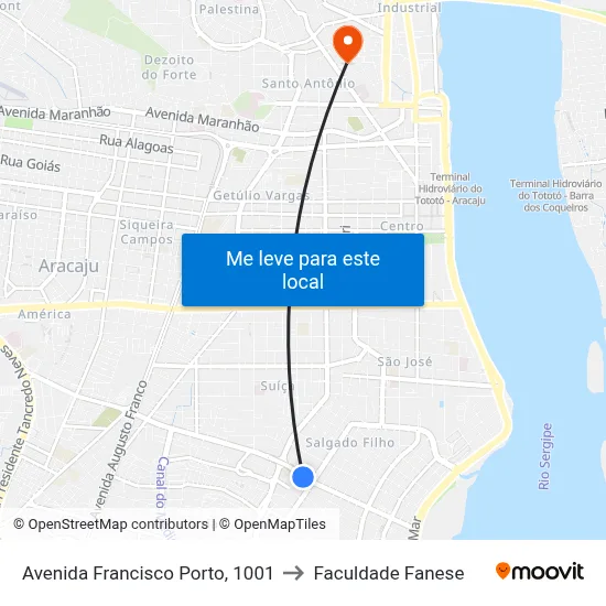 Avenida Francisco Porto, 1001 to Faculdade Fanese map