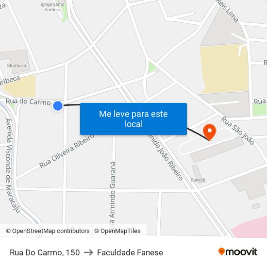 Rua Do Carmo, 150 to Faculdade Fanese map