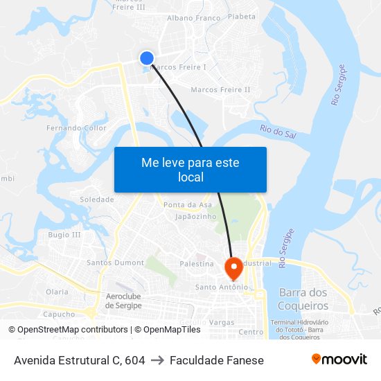 Avenida Estrutural C, 604 to Faculdade Fanese map