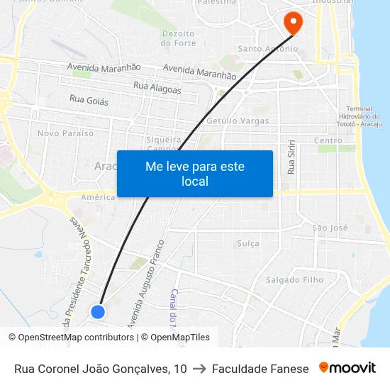 Rua Coronel João Gonçalves, 10 to Faculdade Fanese map