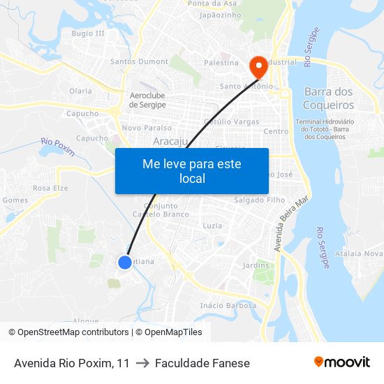 Avenida Rio Poxim, 11 to Faculdade Fanese map