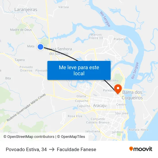 Povoado Estiva, 34 to Faculdade Fanese map