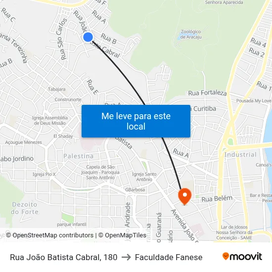 Rua João Batista Cabral, 180 to Faculdade Fanese map