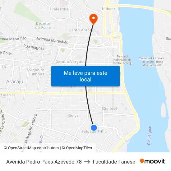 Avenida Pedro Paes Azevedo 78 to Faculdade Fanese map