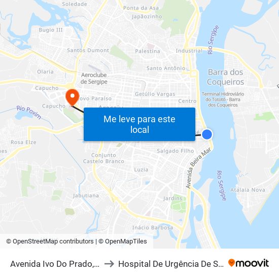 Avenida Ivo Do Prado, 1130 to Hospital De Urgência De Sergipe map