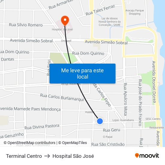 Terminal Centro to Hospital São José map