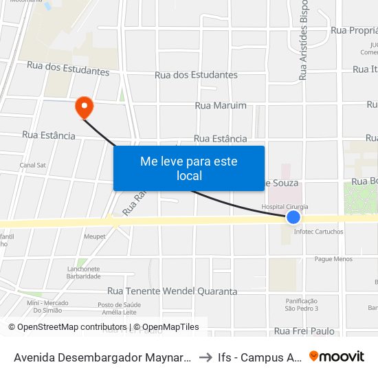 Avenida Desembargador Maynard, 186-220 to Ifs - Campus Aracaju map