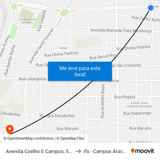 Avenida Coelho E Campos, 599 to Ifs - Campus Aracaju map