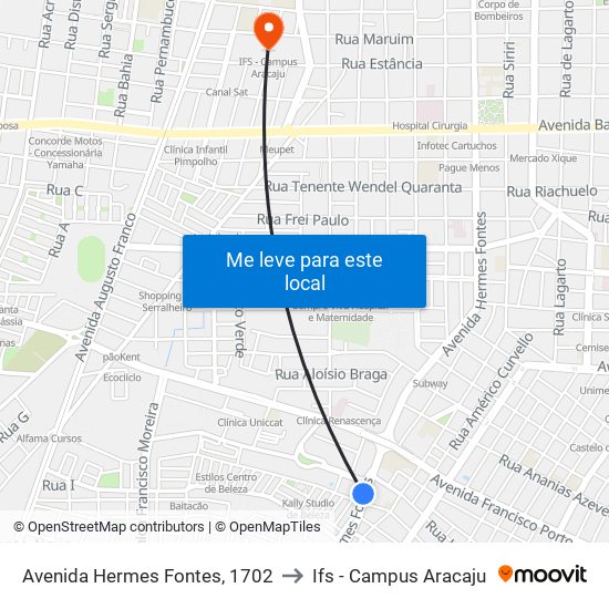 Avenida Hermes Fontes, 1702 to Ifs - Campus Aracaju map