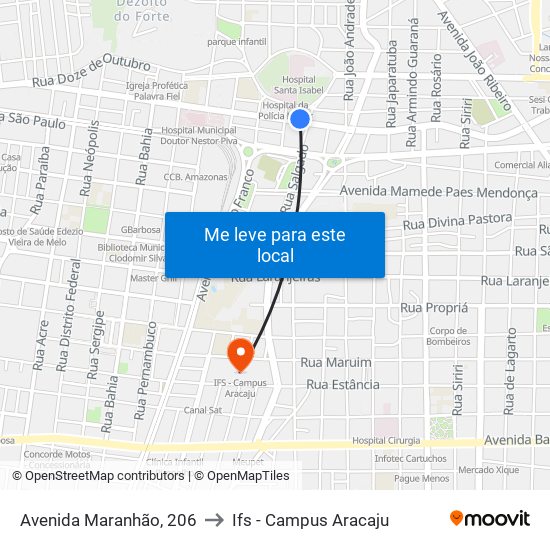 Avenida Maranhão, 206 to Ifs - Campus Aracaju map