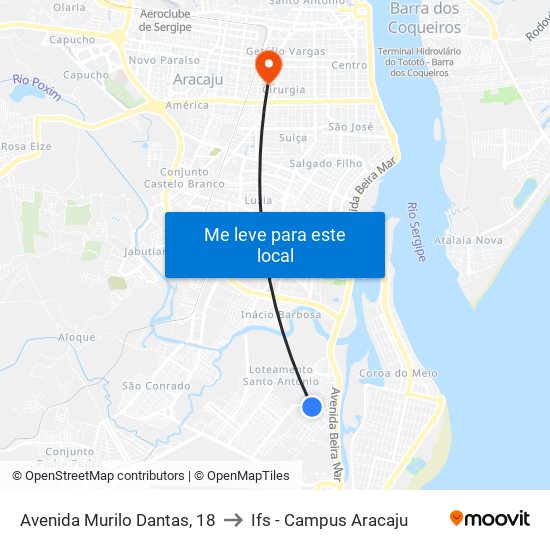 Avenida Murilo Dantas, 18 to Ifs - Campus Aracaju map