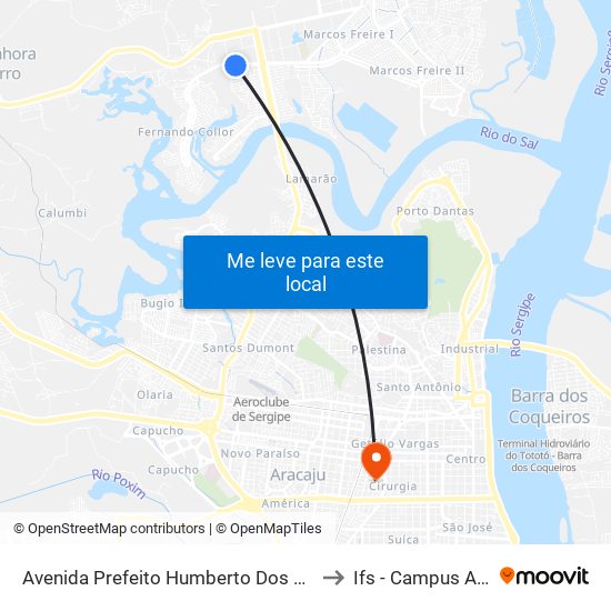 Avenida Prefeito Humberto Dos Santos, 946 to Ifs - Campus Aracaju map