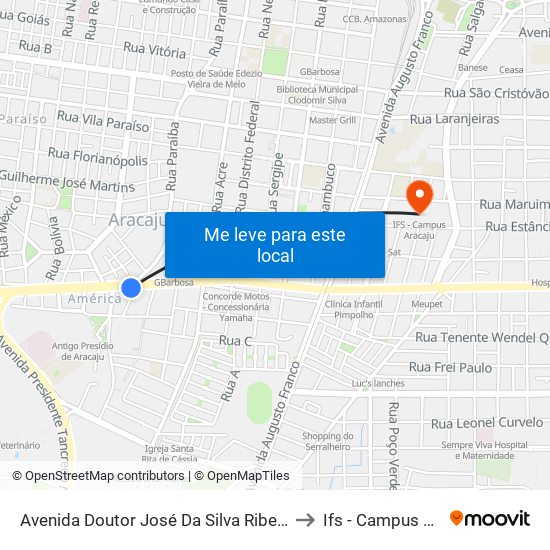 Avenida Doutor José Da Silva Ribeiro Filho, 889 to Ifs - Campus Aracaju map