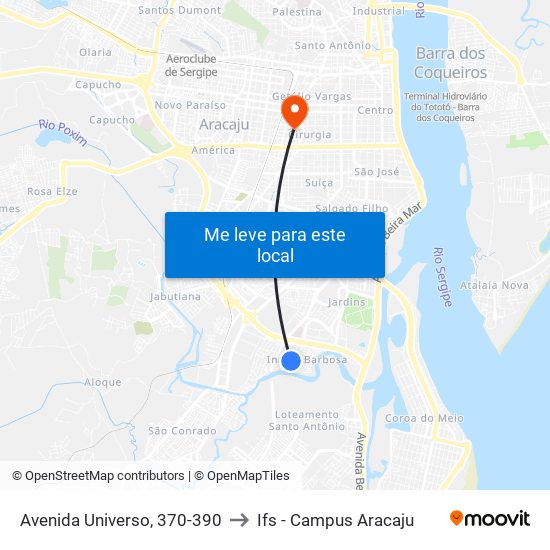 Avenida Universo, 370-390 to Ifs - Campus Aracaju map