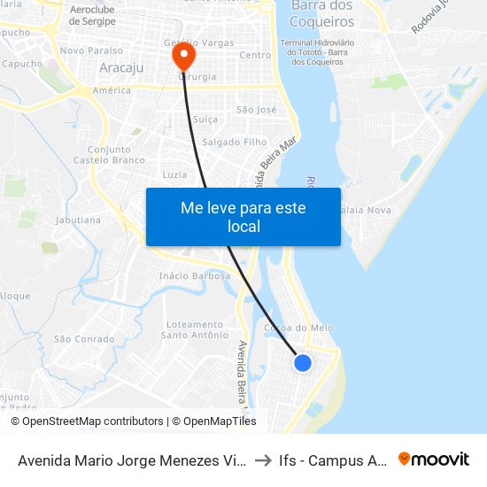 Avenida Mario Jorge Menezes Viêira, 1455 to Ifs - Campus Aracaju map