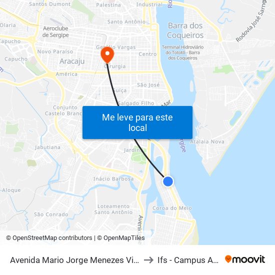 Avenida Mario Jorge Menezes Vieira, 3172 to Ifs - Campus Aracaju map