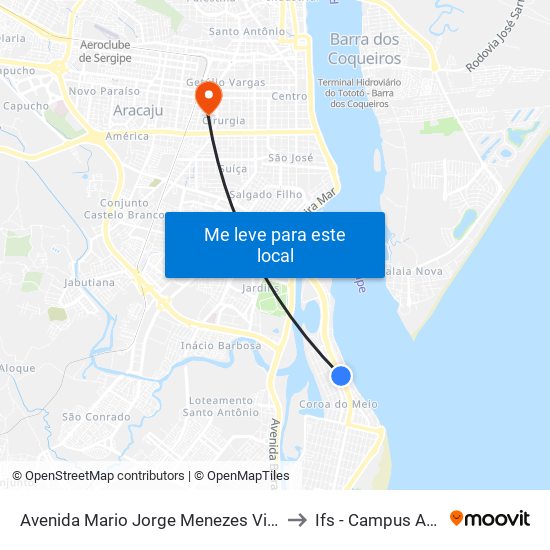 Avenida Mario Jorge Menezes Vieira, 2690 to Ifs - Campus Aracaju map