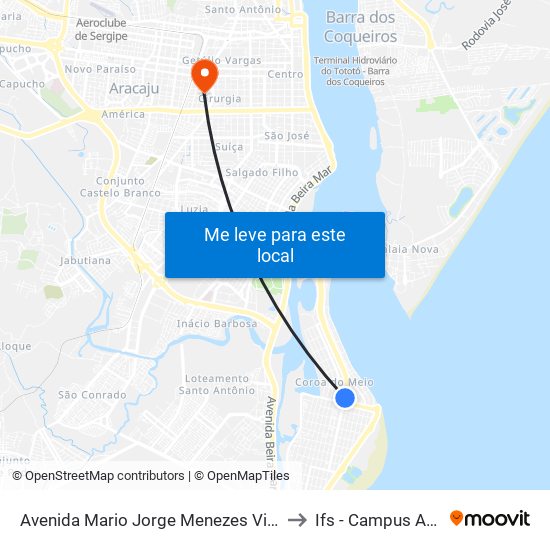 Avenida Mario Jorge Menezes Vieira, 1864 to Ifs - Campus Aracaju map