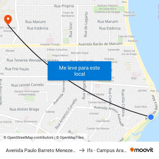 Avenida Paulo Barreto Menezes 452 to Ifs - Campus Aracaju map