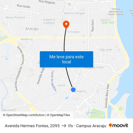 Avenida Hermes Fontes, 2095 to Ifs - Campus Aracaju map