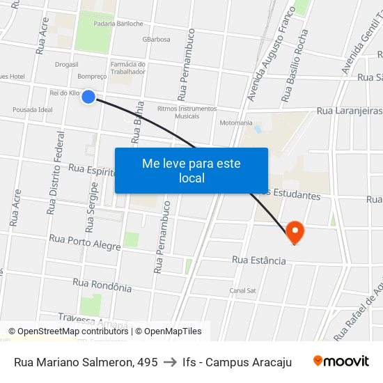 Rua Mariano Salmeron, 495 to Ifs - Campus Aracaju map