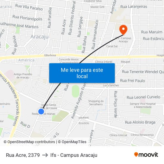 Rua Acre, 2379 to Ifs - Campus Aracaju map