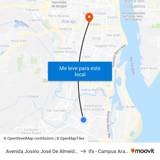 Avenida Josino José De Almeida, 533 to Ifs - Campus Aracaju map