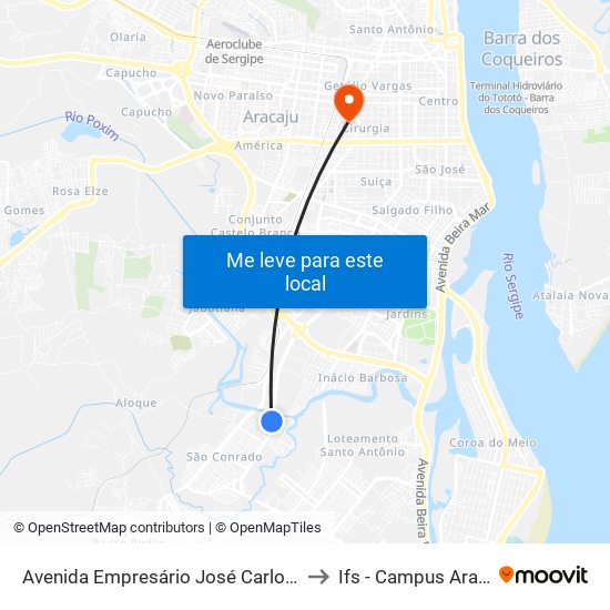 Avenida Empresário José Carlos Silva to Ifs - Campus Aracaju map