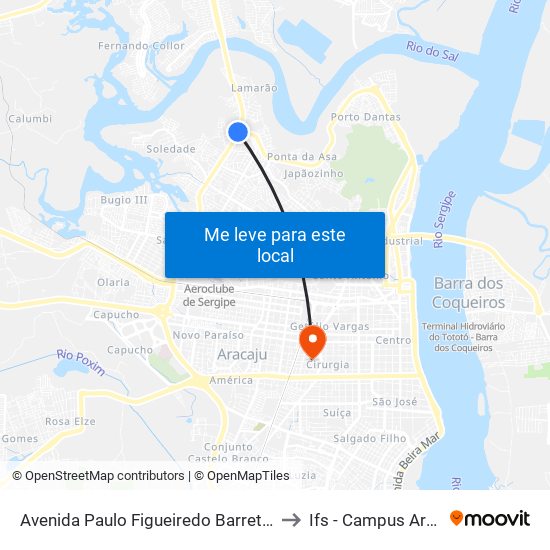 Avenida Paulo Figueiredo Barreto, 1027 to Ifs - Campus Aracaju map